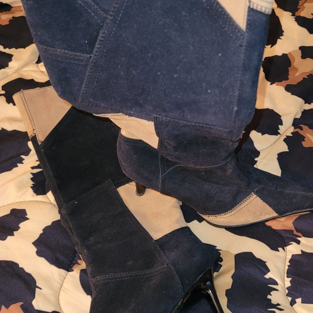 Tall Cloth Patchwork Pointed-Square Toe Boot - Picture 3 of 6